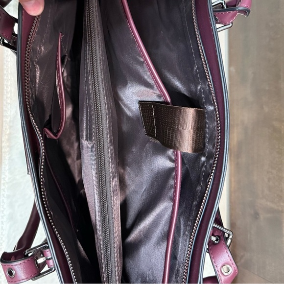 Brand New Elegant Plum Structured Tote Bag with Silver Hardware - Picture 10 of 13